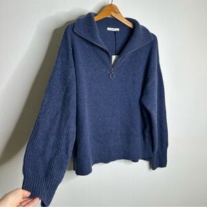 NWT Unsubscribed 100% Cashmere Quarter Zip Sweater in Classic Navy